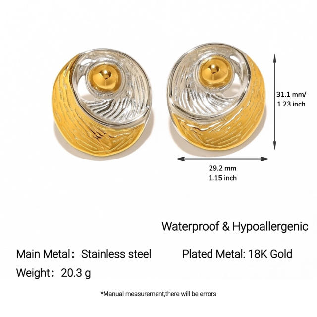 Stainless Steel Earrings Round Trendy Vacuum Electroplated 18K Gold Women's Jewelry