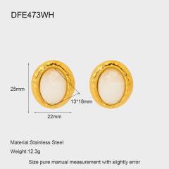 18KG oval shape natural stone inlaid stainless steel earrings