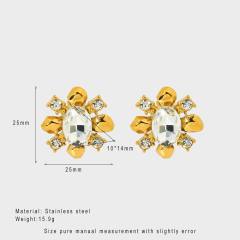 18KG delicate cubic zircon pearl inlaid sunflower stainless steel earrings