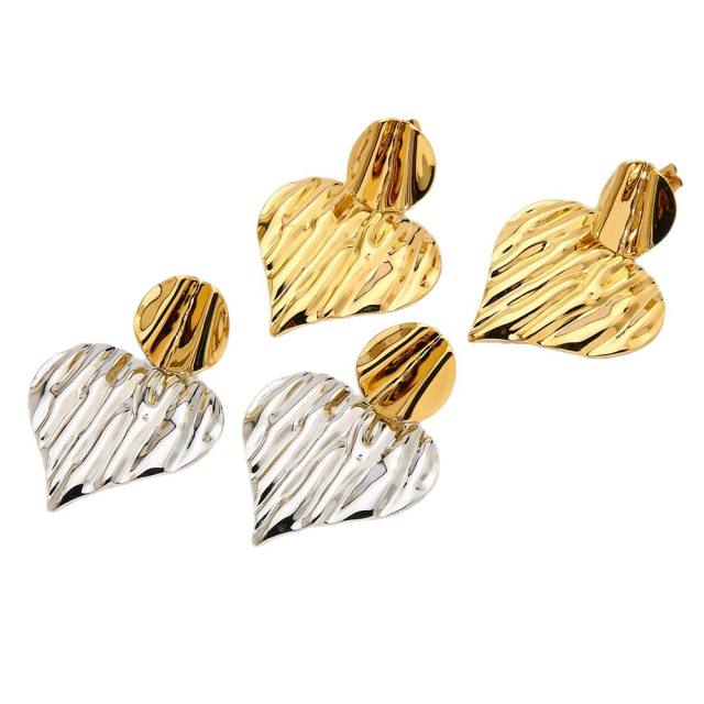 18KG fold heart mix color stainless steel earrings