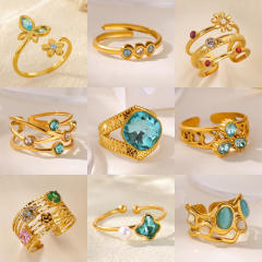 18KG classic blue cubic zircon inlaid stainless steel rings
