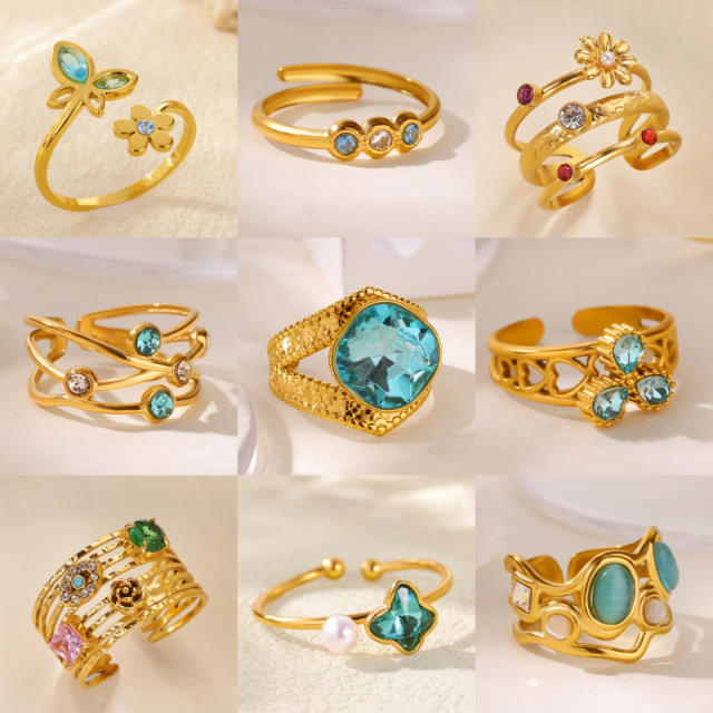 18KG classic blue cubic zircon inlaid stainless steel rings