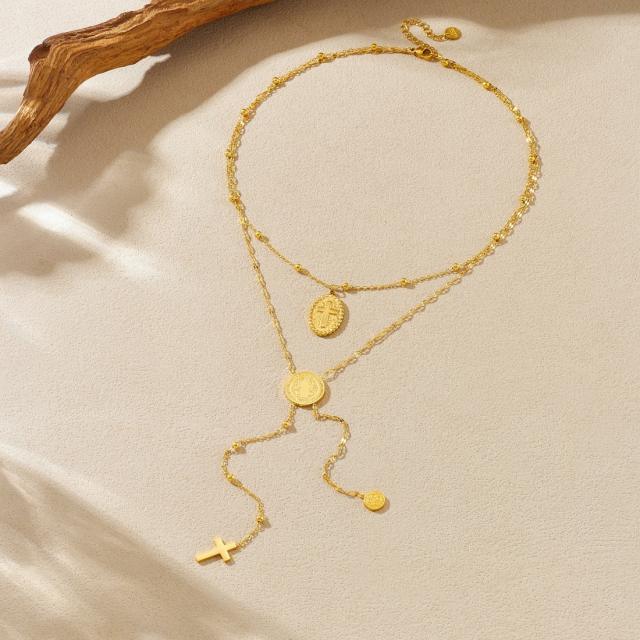 Dainty Round relief human figure layer necklace stainless steel necklace stack wear necklace