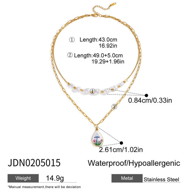 18KG pink enamel heart series stainless steel necklace bracelet set