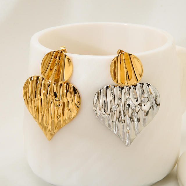 18KG fold heart mix color stainless steel earrings