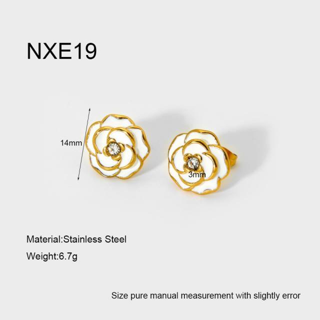 18KG hot sale inlaid diamond shell button shape stainless steel earrings