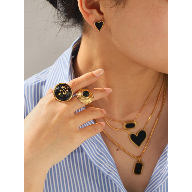 INS black color enamel stainless steel earrings necklace set