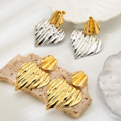 18KG fold heart mix color stainless steel earrings