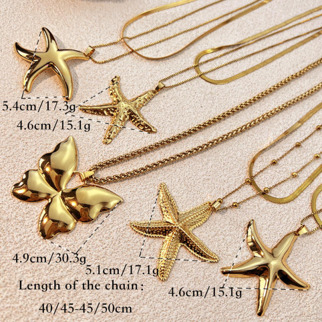 Hot-Selling Glossy Starfish Personalized Long Stainless Steel necklace layer necklace
