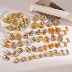 Stainless Steel Earrings Round Trendy Vacuum Electroplated 18K Gold Women's Jewelry