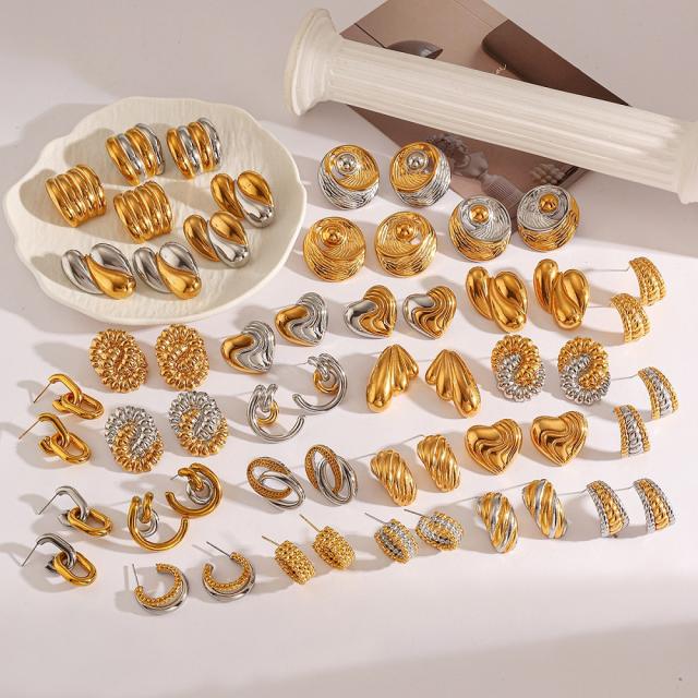 Stainless Steel Earrings Round Trendy Vacuum Electroplated 18K Gold Women's Jewelry