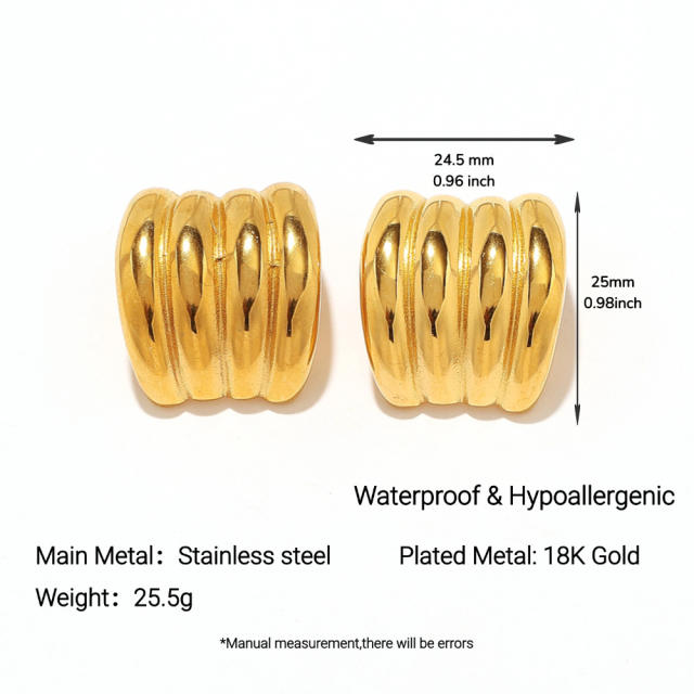 Stainless Steel Earrings Round Trendy Vacuum Electroplated 18K Gold Women's Jewelry