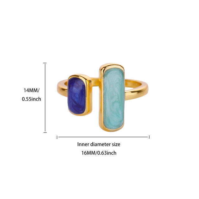 Fashion Retro Ins Style Blue Drip Glaze Open Ring Elegant Simple Geometric Zircon Versatile Ring