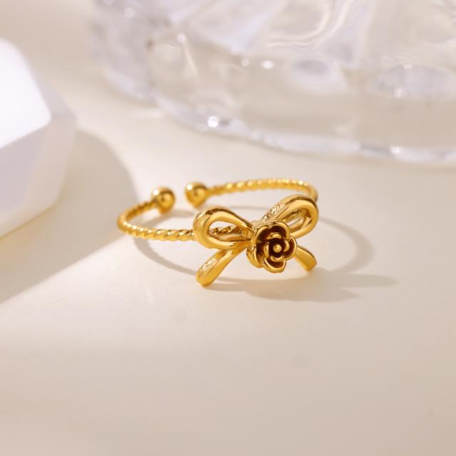 Simple Stainless Steel rings Flower Bow Marine Animal Open Rings