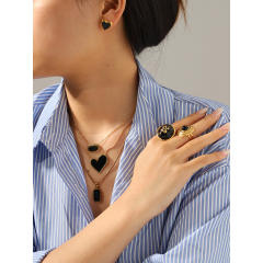 INS black color enamel stainless steel earrings necklace set