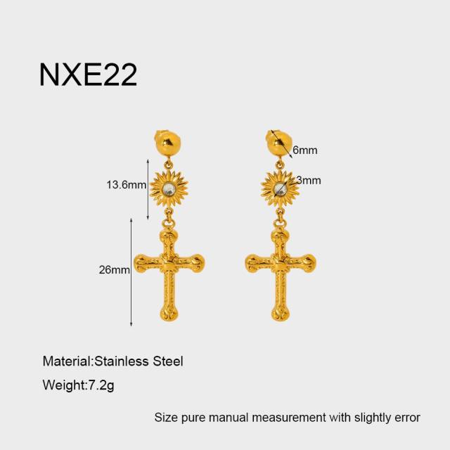 18KG baroque cross stainless steel earrings