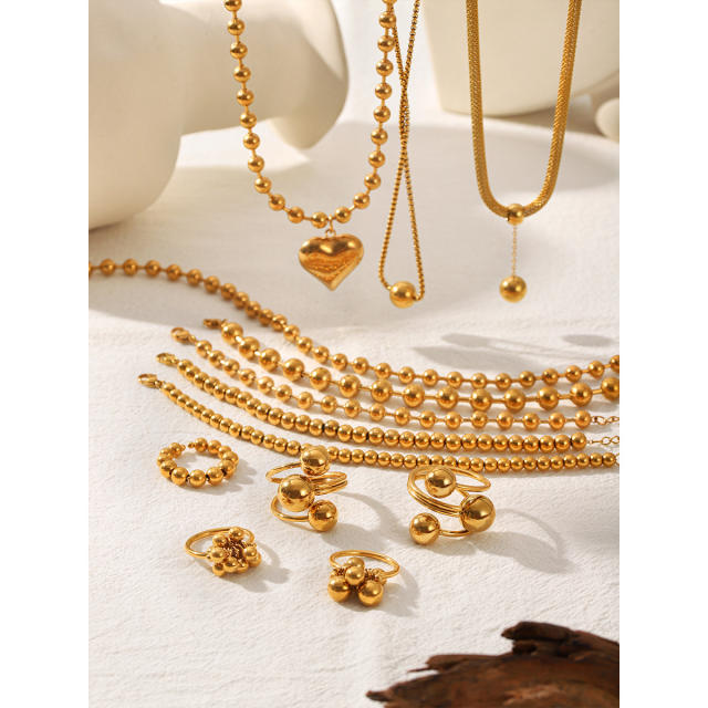 18KG easy match beaded series stainless steel necklace bracelet rings earrings set