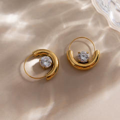 18KG cubic zircon inlaid hoop earrings stainless steel earrings