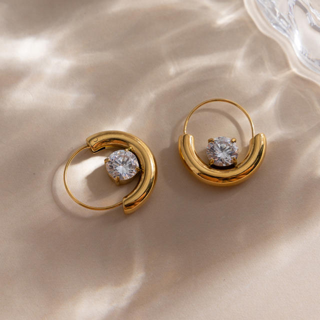 18KG cubic zircon inlaid hoop earrings stainless steel earrings