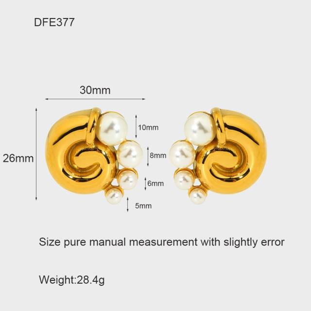18KG hot sale inlaid diamond shell button shape stainless steel earrings