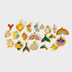 Ins Mermaid Flip-Top Heart Enamel Rainbow Stainless Steel Pendant Waterproof DIY Jewelry Accessories Charm for Women