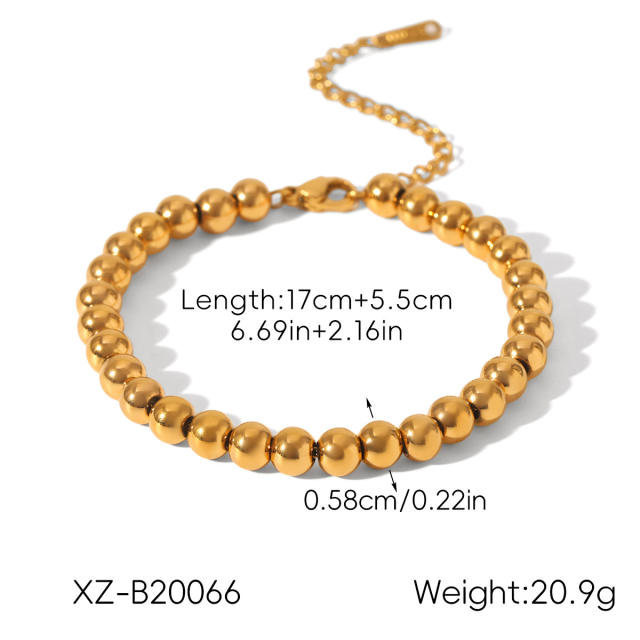18KG easy match beaded series stainless steel necklace bracelet rings earrings set
