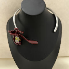 Heavy Retro Metal Enamel Swallowtail Flower Open Choker necklace