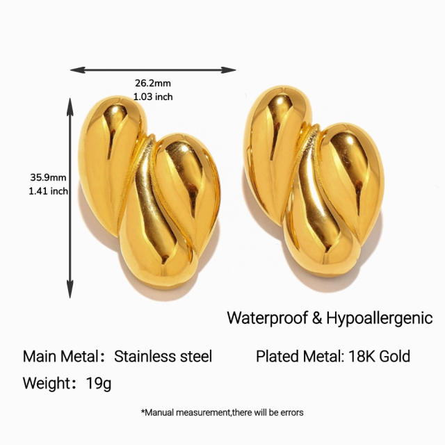 Stainless Steel Earrings Round Trendy Vacuum Electroplated 18K Gold Women's Jewelry