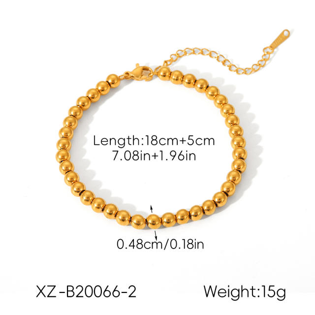 18KG easy match beaded series stainless steel necklace bracelet rings earrings set