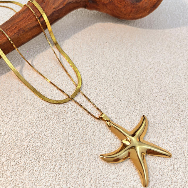 Hot-Selling Glossy Starfish Personalized Long Stainless Steel necklace layer necklace