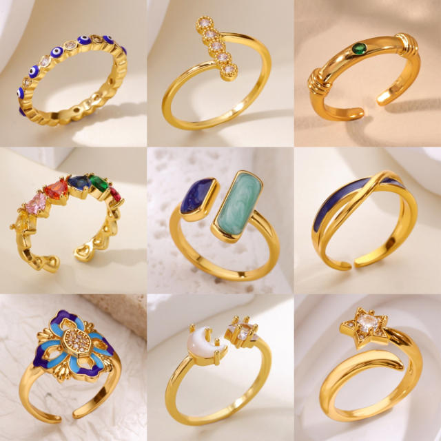 Fashion Retro Ins Style Blue Drip Glaze Open Ring Elegant Simple Geometric Zircon Versatile Ring