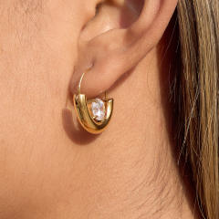 18KG cubic zircon inlaid hoop earrings stainless steel earrings