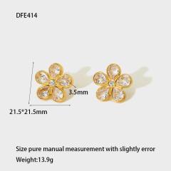 18KG delicate cubic zircon pearl inlaid sunflower stainless steel earrings