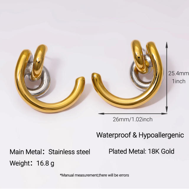 Stainless Steel Earrings Round Trendy Vacuum Electroplated 18K Gold Women's Jewelry