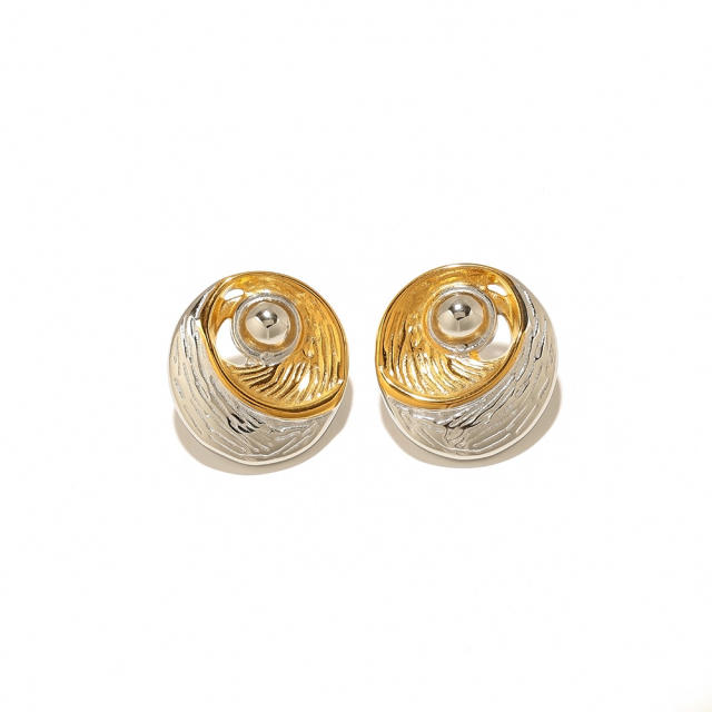 Stainless Steel Earrings Round Trendy Vacuum Electroplated 18K Gold Women's Jewelry
