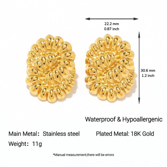 Stainless Steel Earrings Round Trendy Vacuum Electroplated 18K Gold Women's Jewelry