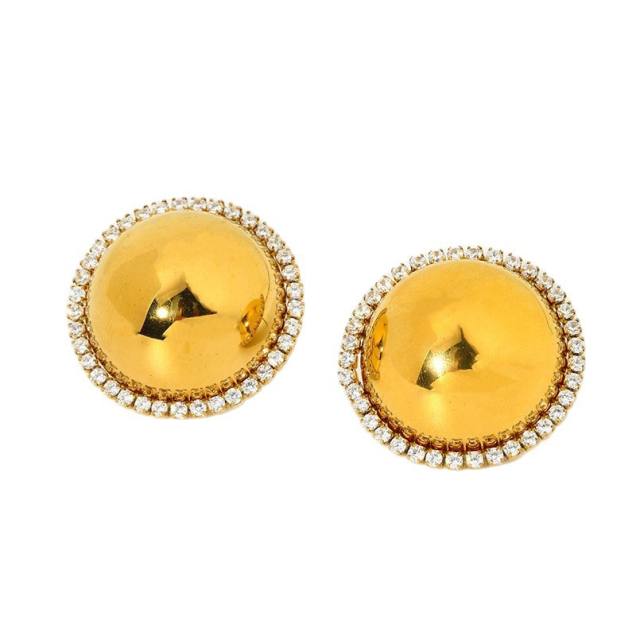 18KG hot sale inlaid diamond shell button shape stainless steel earrings