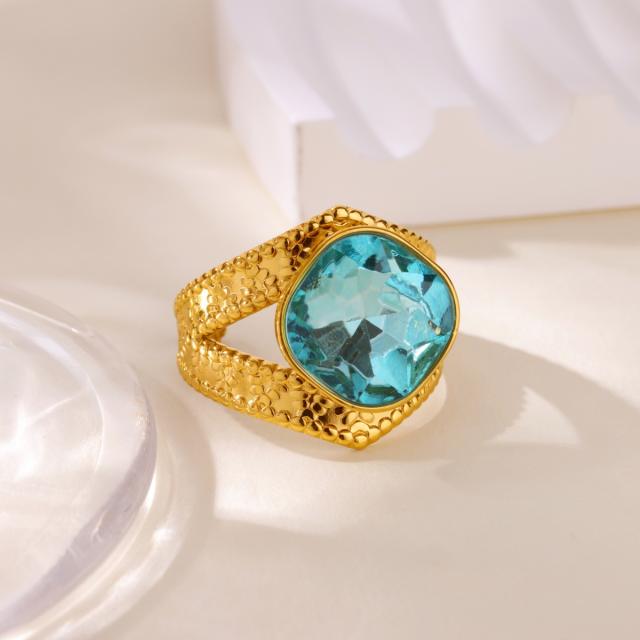18KG classic blue cubic zircon inlaid stainless steel rings
