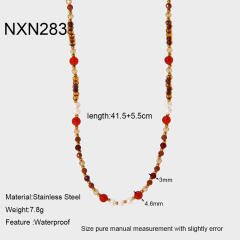 Boho colorful natrual stone bead stainless steel bracelet necklace set