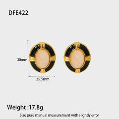 18KG oval shape natural stone inlaid stainless steel earrings