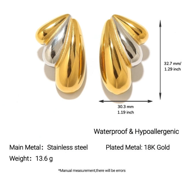 Stainless Steel Earrings Round Trendy Vacuum Electroplated 18K Gold Women's Jewelry