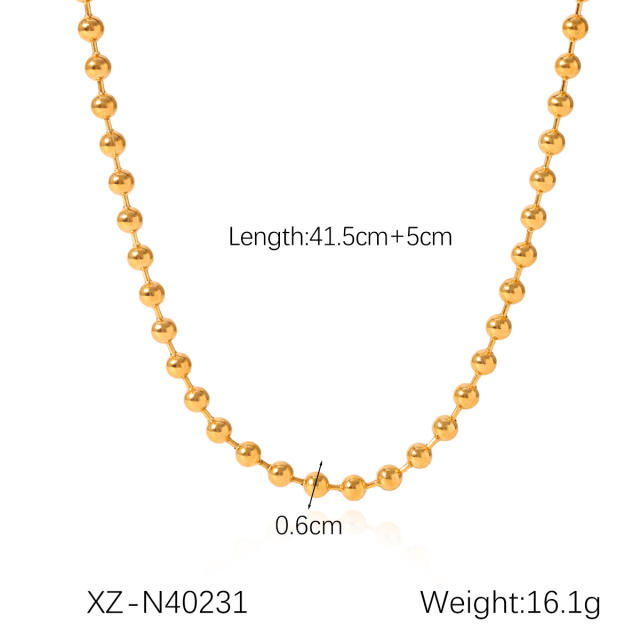 18KG easy match beaded series stainless steel necklace bracelet rings earrings set