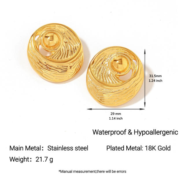 Stainless Steel Earrings Round Trendy Vacuum Electroplated 18K Gold Women's Jewelry