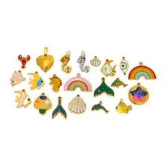 Ins Mermaid Flip-Top Heart Enamel Rainbow Stainless Steel Pendant Waterproof DIY Jewelry Accessories Charm for Women