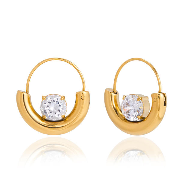 18KG cubic zircon inlaid hoop earrings stainless steel earrings