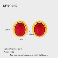 18KG oval shape natural stone inlaid stainless steel earrings