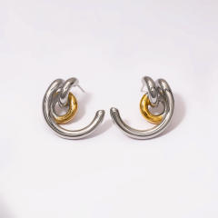 Stainless Steel Earrings Round Trendy Vacuum Electroplated 18K Gold Women's Jewelry