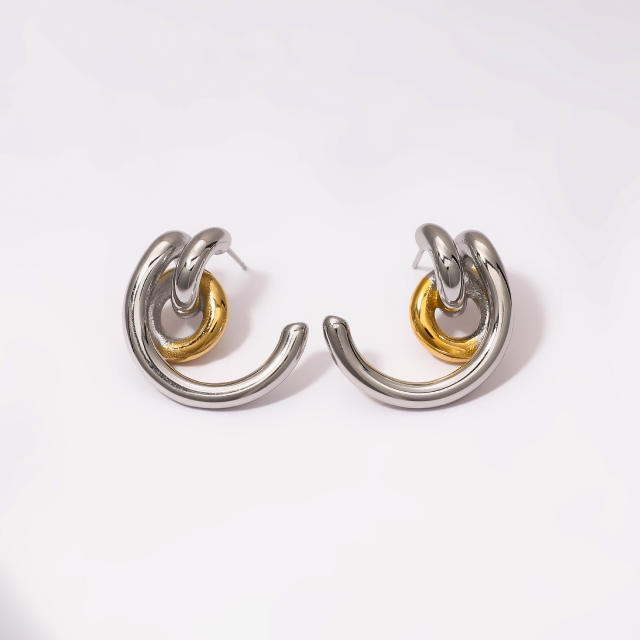 Stainless Steel Earrings Round Trendy Vacuum Electroplated 18K Gold Women's Jewelry