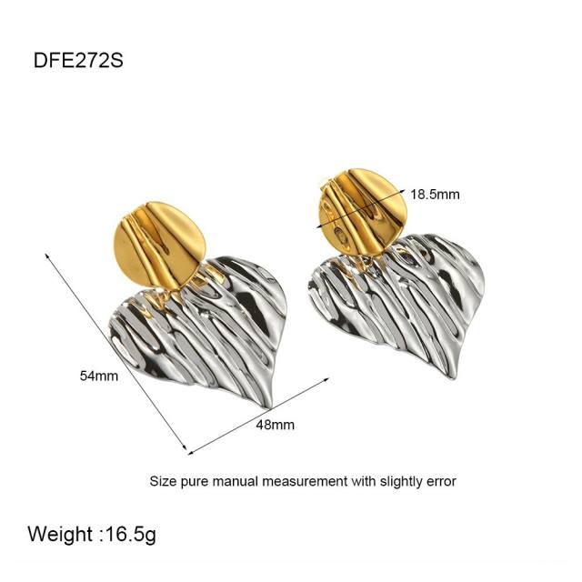 18KG fold heart mix color stainless steel earrings