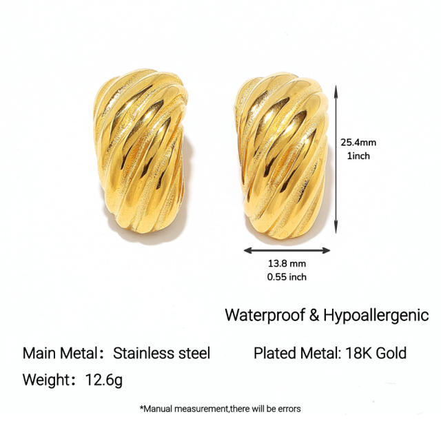 Stainless Steel Earrings Round Trendy Vacuum Electroplated 18K Gold Women's Jewelry